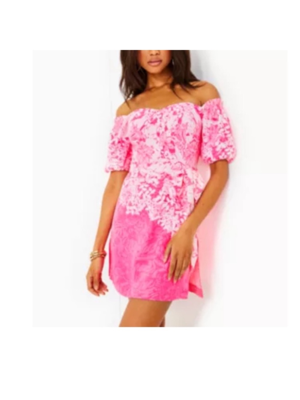Lilly Pulitzer Pink Off-Shoulder Floral Romper with optional use tie belt sz 12